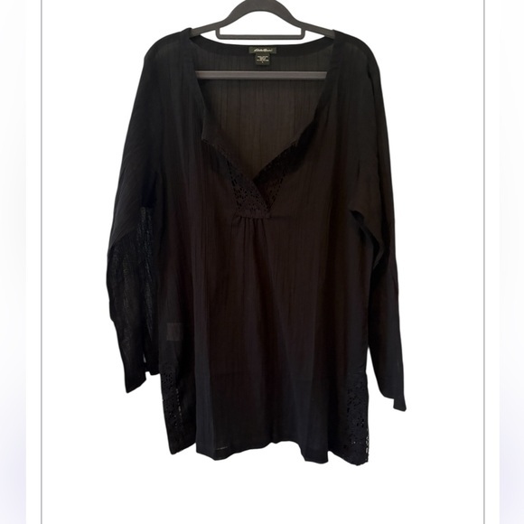 Eddie Bauer V-Neck Semi Sheer Cotton Cover-Up  Embroidered  Size Large - Picture 1 of 13